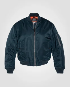Bomber MA-1 90's bleu marine en nylon recyclé, coupe courte et confort - MARINE