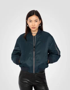 Bomber MA-1 90's bleu marine en nylon recyclé, coupe courte et confort - MARINE