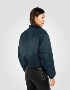 Bomber MA-1 90's bleu marine en nylon recyclé, coupe courte et confort - MARINE