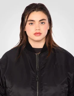 Bomber MA-1 90's noir en nylon recyclé, coupe courte et confort, grande taille - NOIR