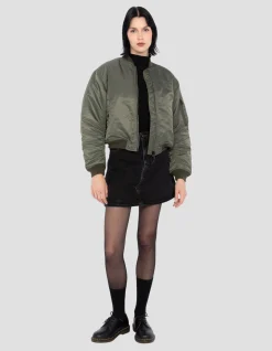 Bomber MA-1 90's sage kaki en nylon recyclé, coupe courte et confort - SAGE KAKI