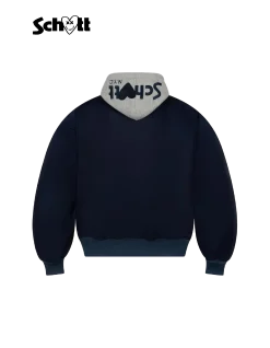 Bomber mixte bleu marine zippé à capuche Schott NYC® x Eleven Paris - MARINE