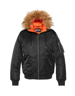Bomber noir avec capuche en fausse fourrure - NOIR