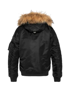Bomber noir avec capuche en fausse fourrure - NOIR