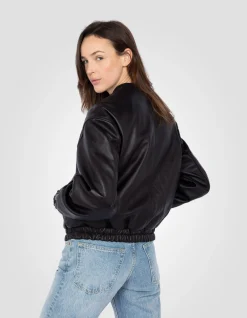 Bomber noir, cuir d'agneau lavé - NOIR