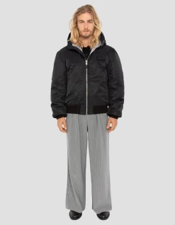 Bomber noir lavé à capuche en nylon recyclé - NOIR