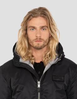Bomber noir lavé à capuche en nylon recyclé - NOIR