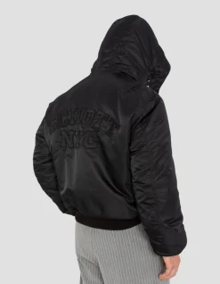 Bomber noir lavé à capuche en nylon recyclé - NOIR