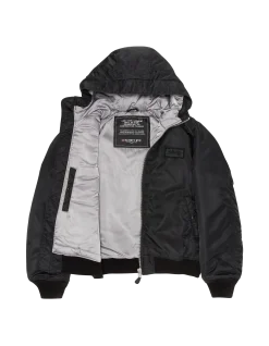 Bomber noir lavé à capuche en nylon recyclé - NOIR
