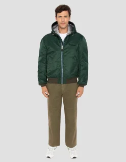 Bomber vert forêt lavé à capuche en nylon recyclé - VERT FORÊT