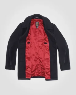 Caban bleu marine en laine mélangée, doublure rouge satinée, mythique USA - MARINE