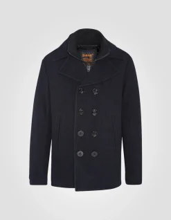 Caban bleu marine foncé en laine mélangée à plastron amovible - MARINE FONCÉ