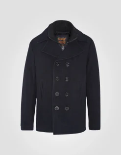 Caban bleu marine foncé en laine mélangée à plastron amovible, grande taille - MARINE FONCÉ