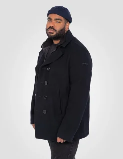 Caban bleu marine foncé en laine mélangée à plastron amovible, grande taille - MARINE FONCÉ