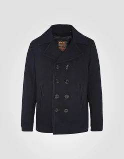 Caban bleu marine foncé en laine mélangée à plastron amovible, grande taille - MARINE FONCÉ