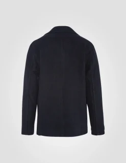 Caban bleu marine foncé en laine mélangée à plastron amovible, grande taille - MARINE FONCÉ