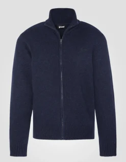 Cardigan zippé bleu marine en lambswool - MARINE