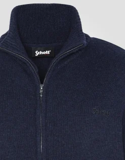 Cardigan zippé bleu marine en lambswool - MARINE