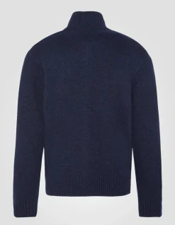 Cardigan zippé bleu marine en lambswool - MARINE