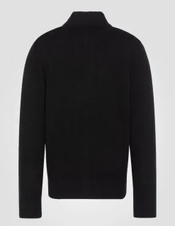 Cardigan zippé noir en lambswool - NOIR