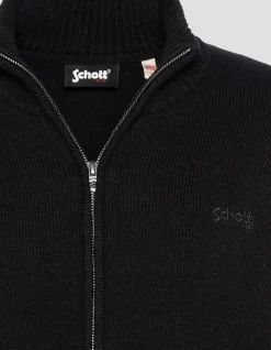 Cardigan zippé noir en lambswool - NOIR