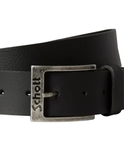 Ceinture noire avec boucle gravée, cuir de buffle - NOIR