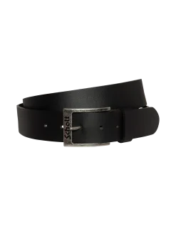 Ceinture noire avec boucle gravée, cuir de buffle - NOIR
