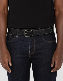 Ceinture noire à couture contrastée, cuir de buffle - NOIR