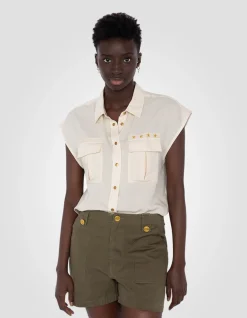 Chemise army légère blanche sans manche - BLANC CASSÉ