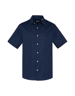 Chemise bleu marine à manches courtes en coton et lin - MARINE
