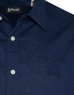 Chemise bleu marine à manches courtes en coton et lin - MARINE