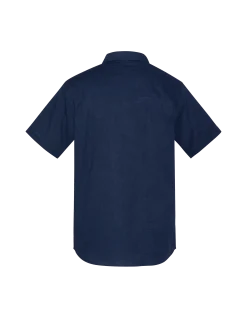 Chemise bleu marine à manches courtes en coton et lin - MARINE