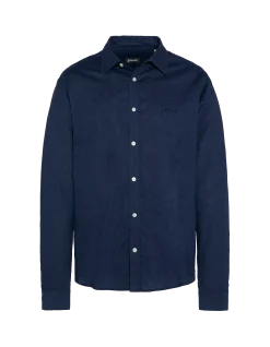 Chemise bleu marine à manches longues en coton et lin - MARINE