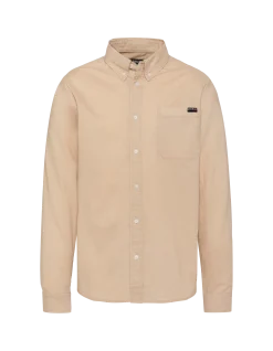 Chemise manches longues beige avec poche plaquée - BEIGE