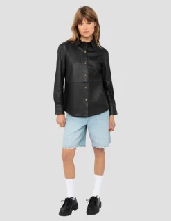 Chemise souple noire, cuir d'agneau - NOIR