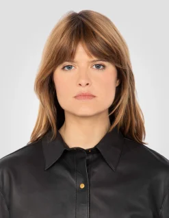 Chemise souple noire, cuir d'agneau - NOIR
