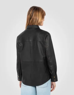 Chemise souple noire, cuir d'agneau - NOIR