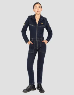 Combinaison slim badgée souple et confortable en denim brut - DENIM BRUT