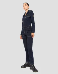 Combinaison slim badgée souple et confortable en denim brut - DENIM BRUT