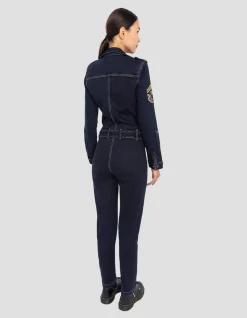 Combinaison slim badgée souple et confortable en denim brut - DENIM BRUT