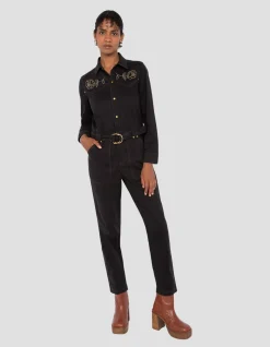 Combinaison western noire motif fleurs cloutées - NOIR