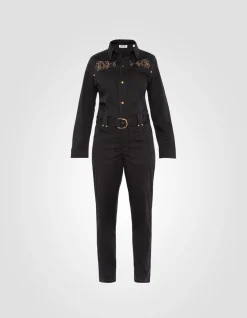 Combinaison western noire motif fleurs cloutées - NOIR