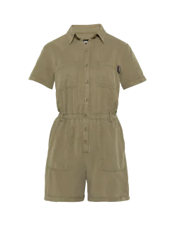 Combishort manches courtes légère kaki clair en Tencel - KAKI CLAIR