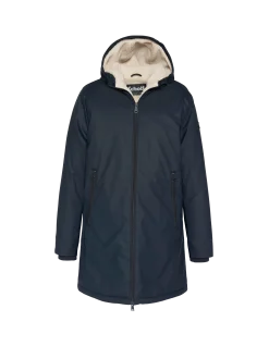 Coupe-vent long bleu marine à capuche doublé sherpa - MARINE