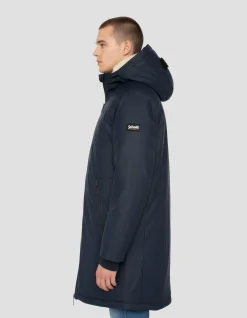 Coupe-vent long bleu marine à capuche doublé sherpa - MARINE
