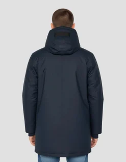 Coupe-vent long bleu marine à capuche doublé sherpa - MARINE