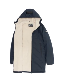 Coupe-vent long bleu marine à capuche doublé sherpa - MARINE