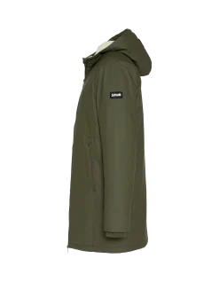 Coupe-vent long kaki à capuche doublé sherpa - KAKI