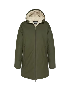 Coupe-vent long kaki à capuche doublé sherpa - KAKI