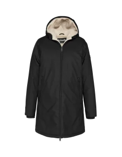 Coupe-vent long noir à capuche doublé sherpa - NOIR